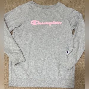 Grey and pink youth XL Champion crewneck